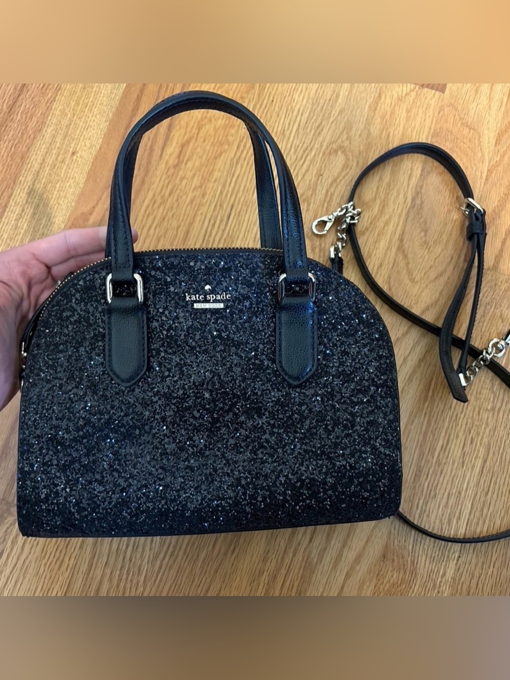 Kate Spade Laurel Way Mini Reiley Glitter Satchel Crossbody Black - EUC